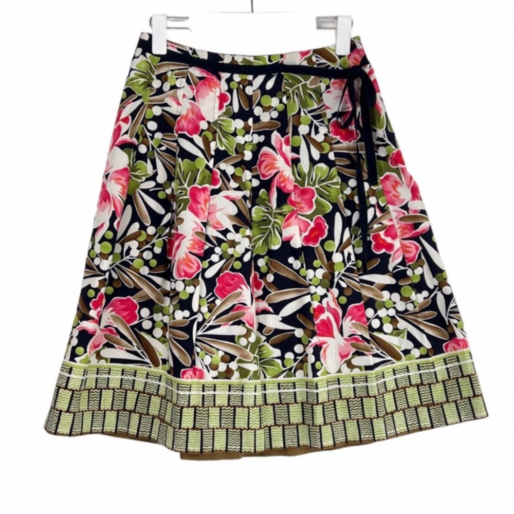Talbots Petites Floral Colorful Cotton Pleated A Line Midi Lined Skirt Size 12P